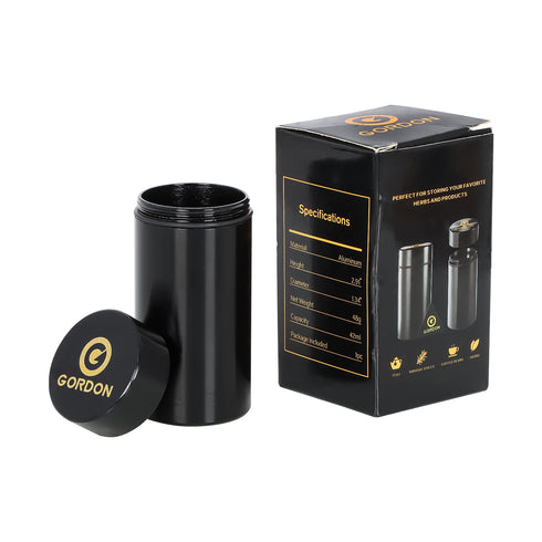 Gordon Smell Proof Airtight Aircraft Aluminum Storage Cigarette Jar, Black Stash Jars, 32 mm Size Smell Proof Container